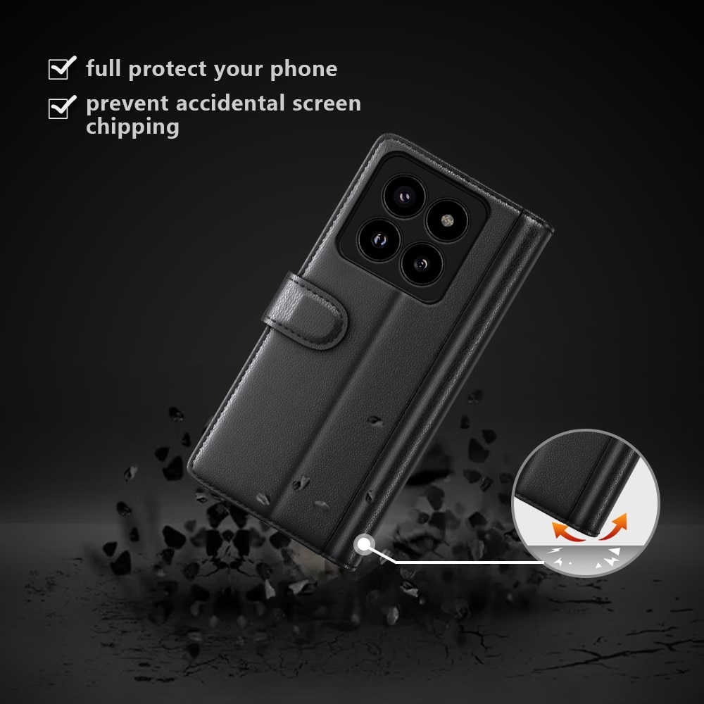 Étui en cuir veritable Xiaomi 14 Pro, noir