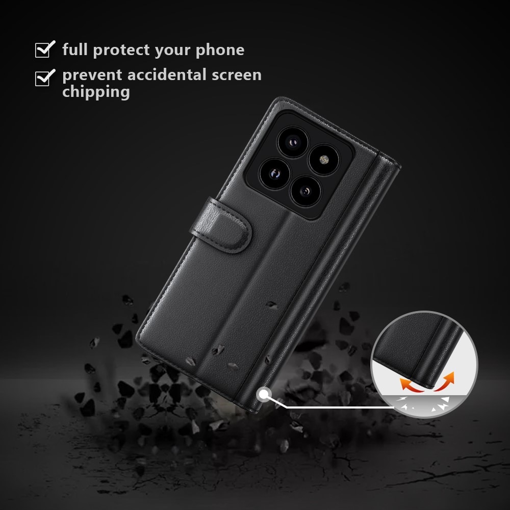 Étui en cuir veritable Xiaomi 14 Pro, Noir