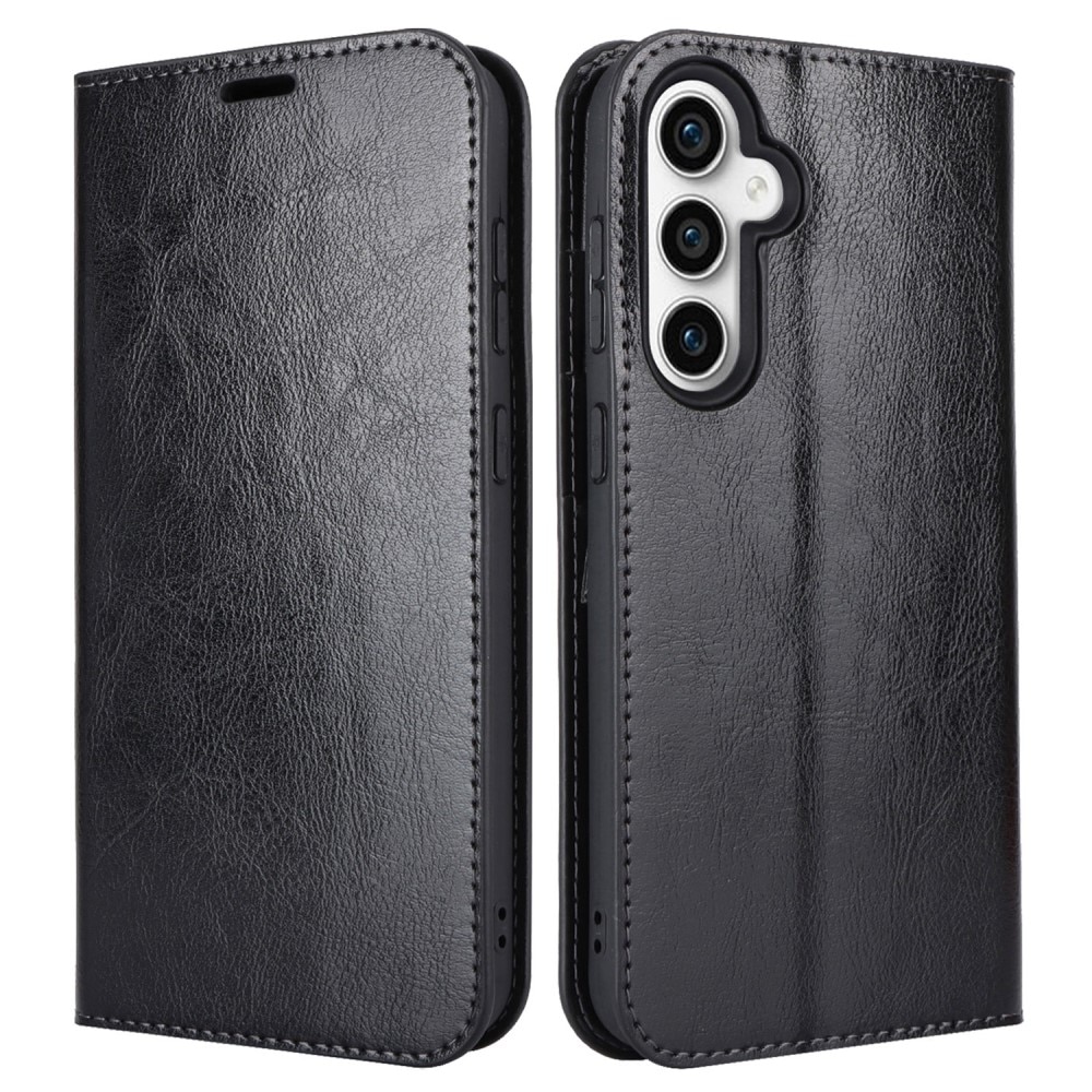 Coque portefeuille en cuir Veritable Samsung Galaxy S23 FE, noir