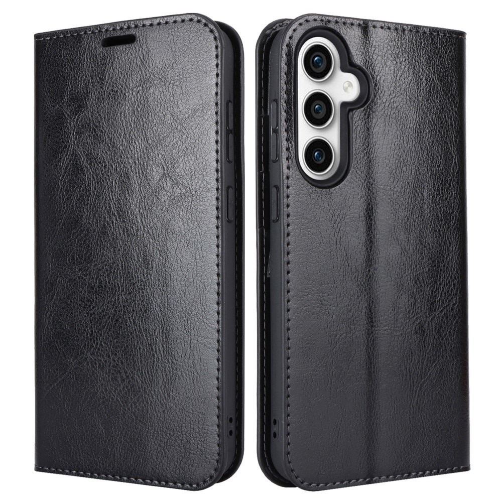 Coque portefeuille en cuir Veritable Samsung Galaxy S23 FE, Noir