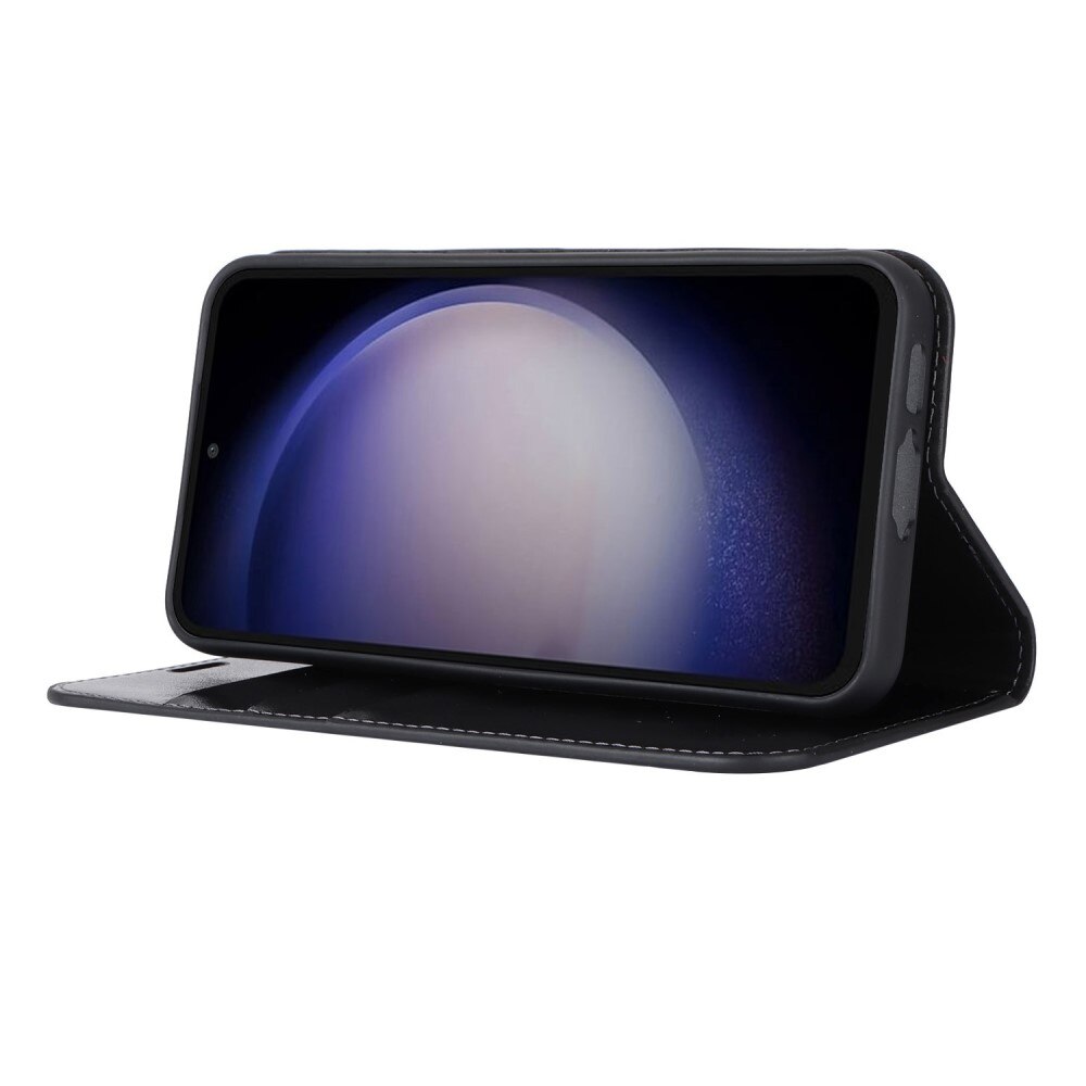Coque portefeuille en cuir Veritable Samsung Galaxy S23 FE, Noir