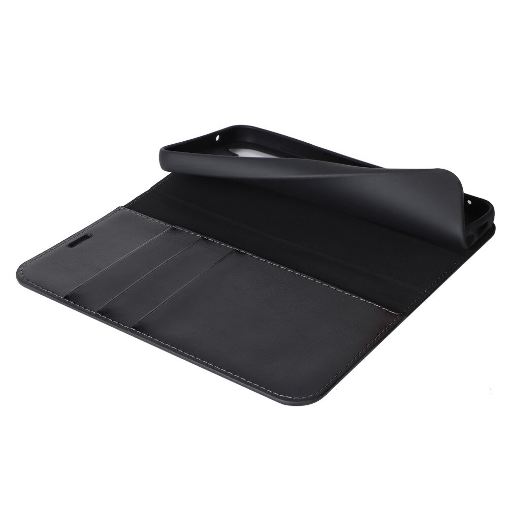 Coque portefeuille en cuir Veritable Samsung Galaxy S23 FE, Noir
