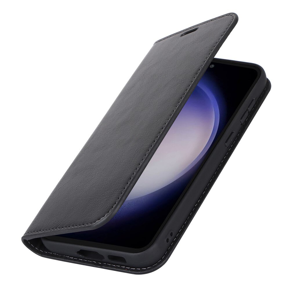 Coque portefeuille en cuir Veritable Samsung Galaxy S23 FE, Noir