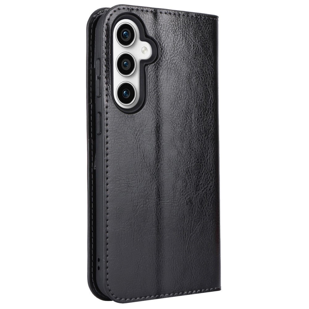Coque portefeuille en cuir Veritable Samsung Galaxy S23 FE, Noir
