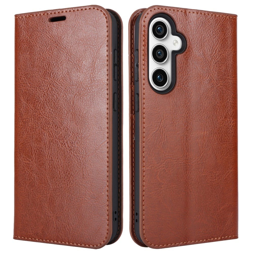 Coque portefeuille en cuir Veritable Samsung Galaxy S23 FE, Marron