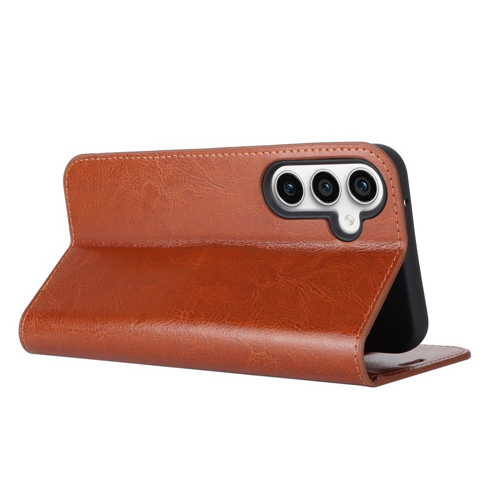 Coque portefeuille en cuir Veritable Samsung Galaxy S23 FE, Marron