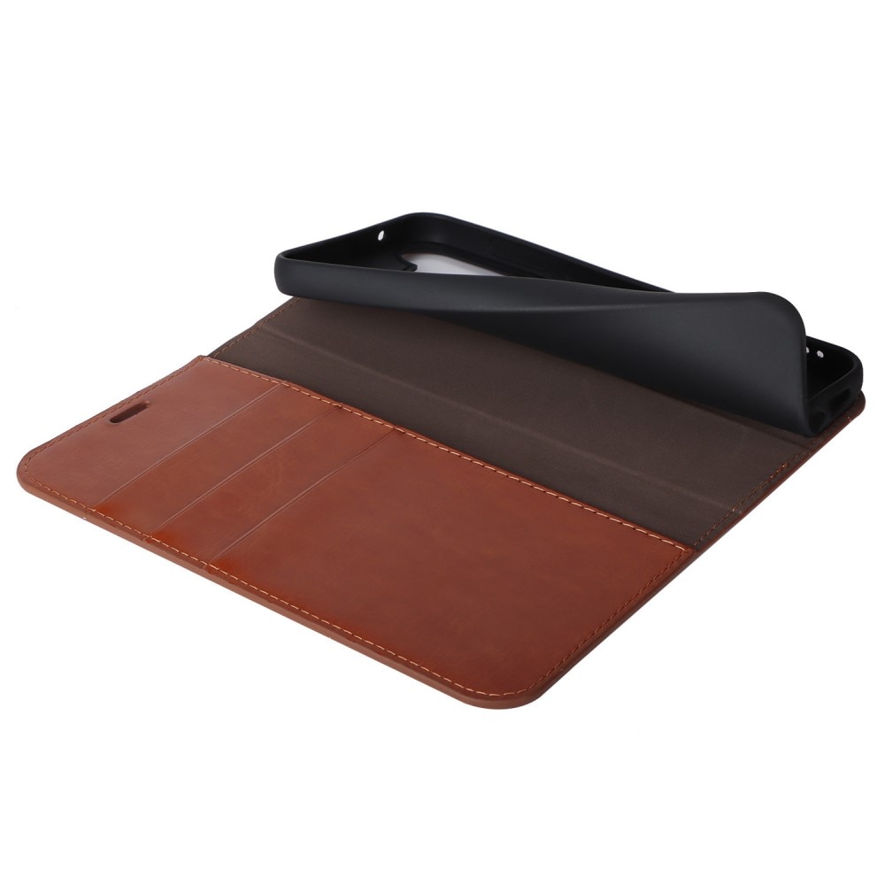 Coque portefeuille en cuir Veritable Samsung Galaxy S23 FE, Marron