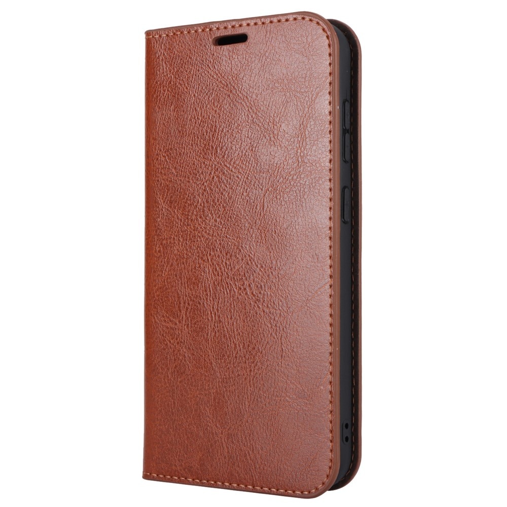 Coque portefeuille en cuir Veritable Samsung Galaxy S23 FE, Marron