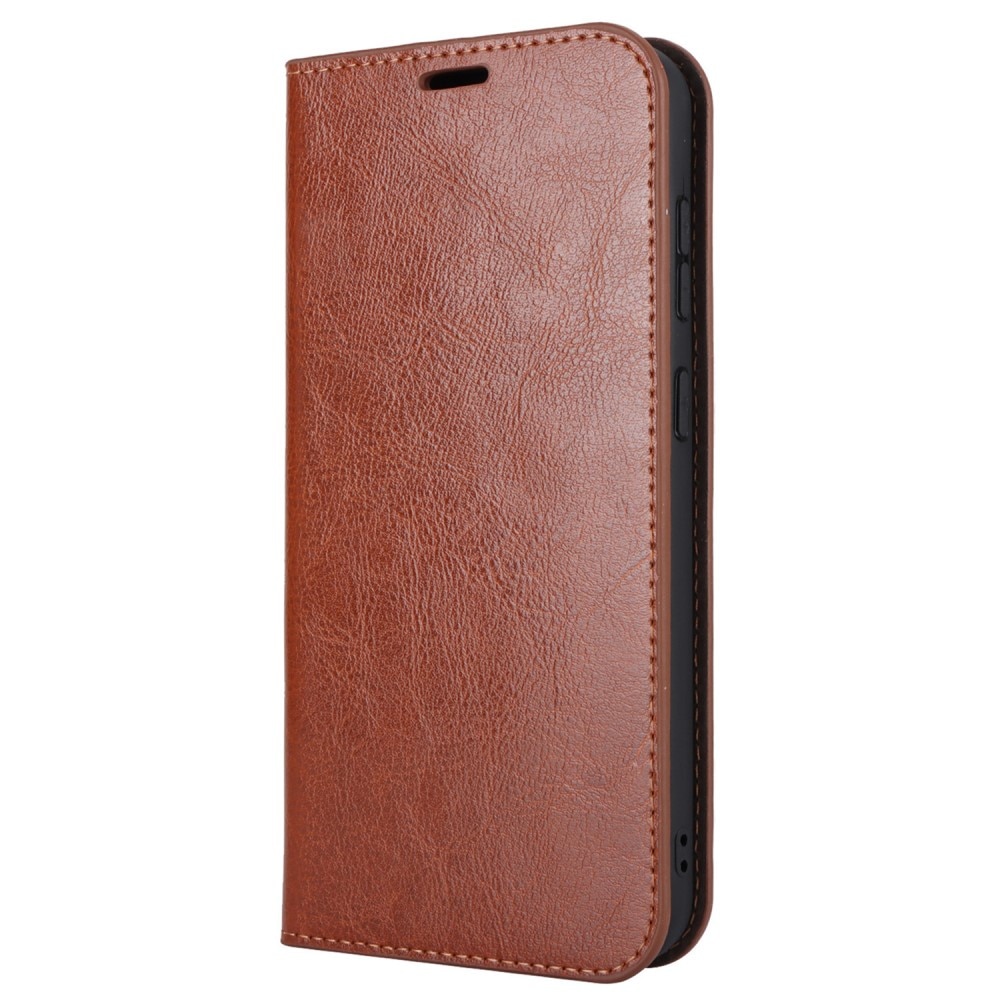 Coque portefeuille en cuir Veritable Samsung Galaxy S23 FE, marron