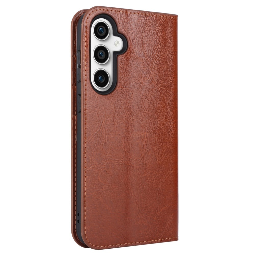 Coque portefeuille en cuir Veritable Samsung Galaxy S23 FE, marron