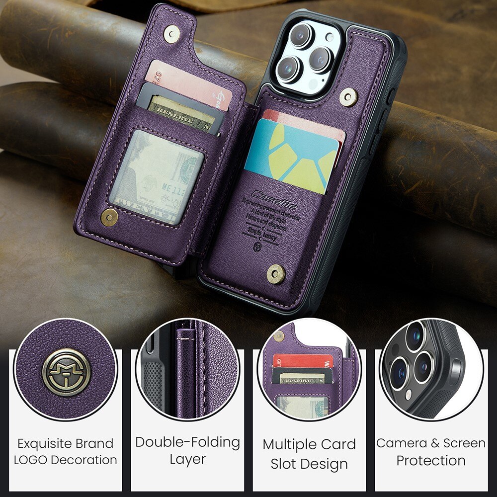 Coque porte-cartes anti-RFID iPhone 15 Pro, violet