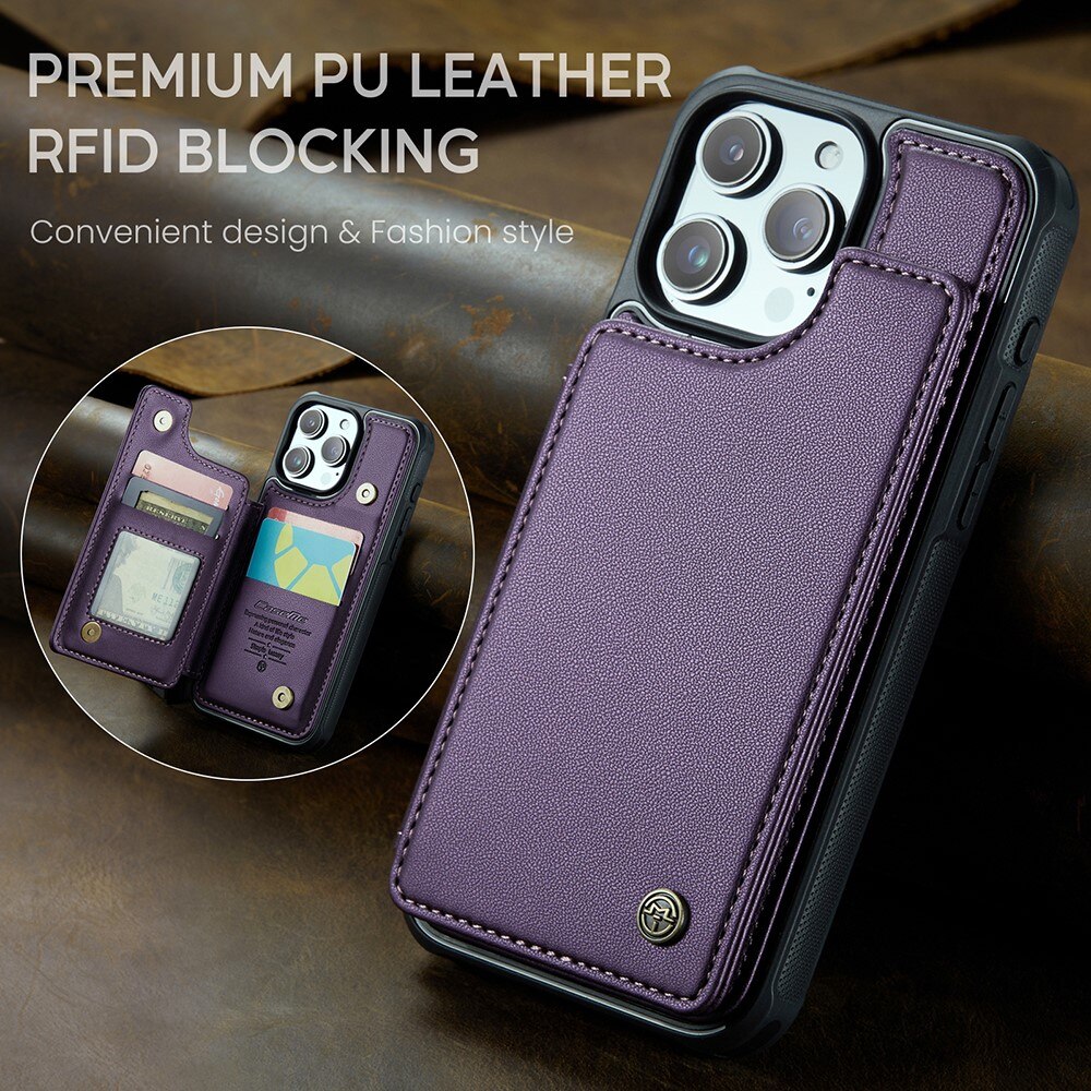 Coque porte-cartes anti-RFID iPhone 15 Pro, violet