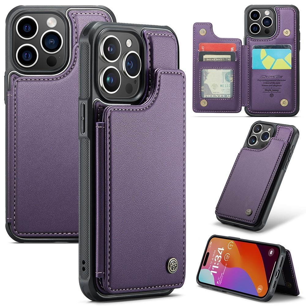 Coque porte-cartes anti-RFID iPhone 15 Pro, violet