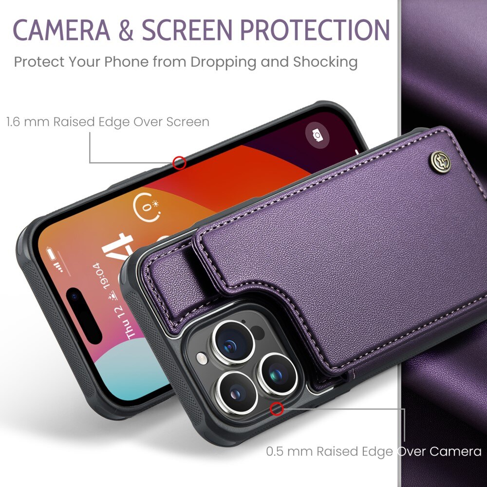 Coque porte-cartes anti-RFID iPhone 15 Pro, violet