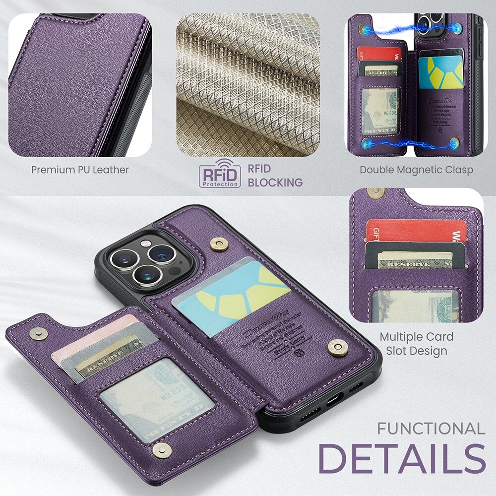 Coque porte-cartes anti-RFID iPhone 15 Pro, violet