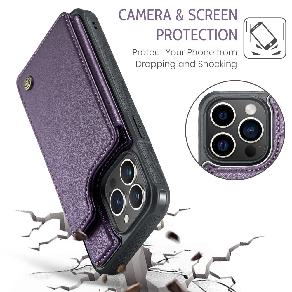 Coque porte-cartes anti-RFID iPhone 15 Pro, violet