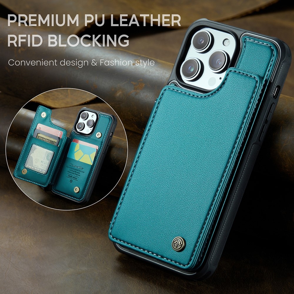 Coque porte-cartes anti-RFID iPhone 14 Pro, bleu