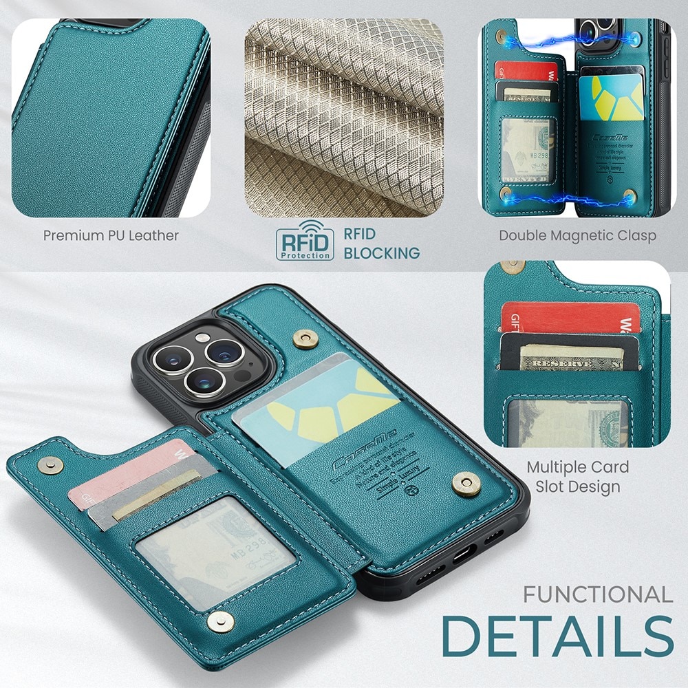 Coque porte-cartes anti-RFID iPhone 14 Pro, bleu