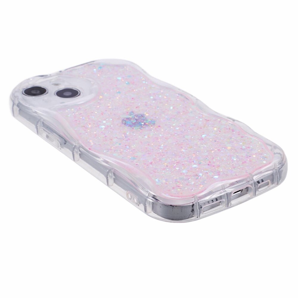 Coque pailletée Wavy iPhone 15, rose