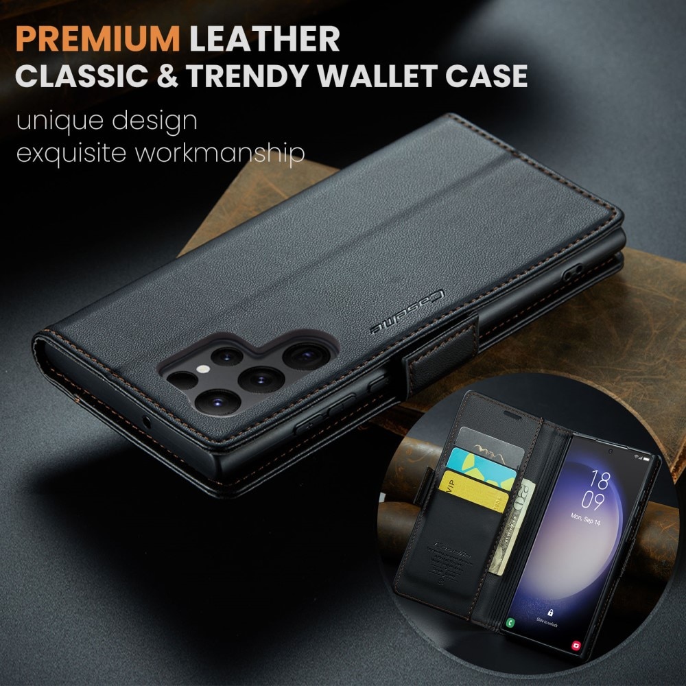 Étui portefeuille mince anti-RFID Samsung Galaxy S24 Ultra, noir