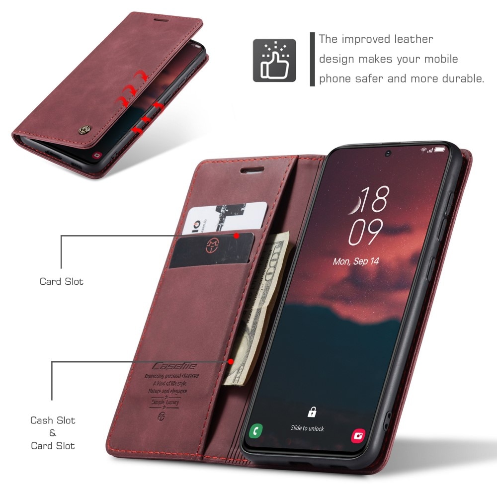 Étui portefeuille mince Samsung Galaxy S24 Plus, rouge