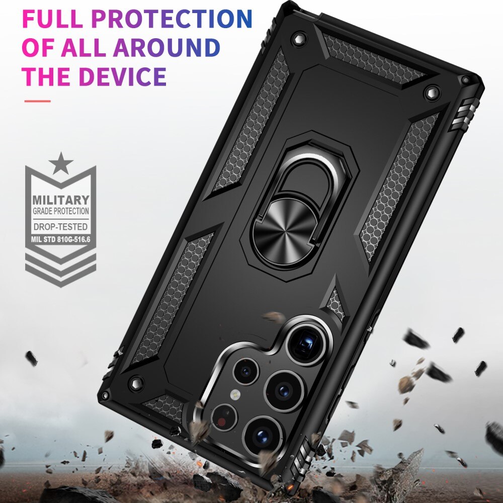 Coque hybride Tech Ring Samsung Galaxy S24 Ultra, noir