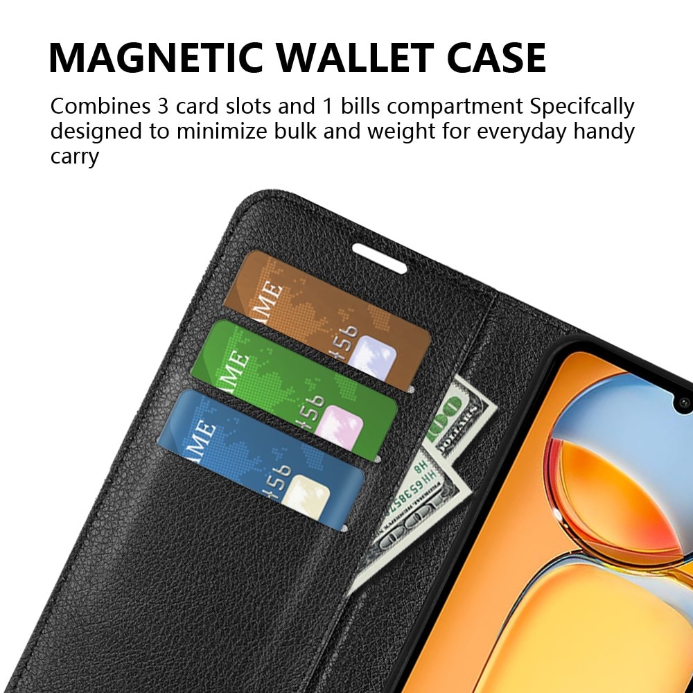 Coque portefeuille Xiaomi Redmi 13C, Noir