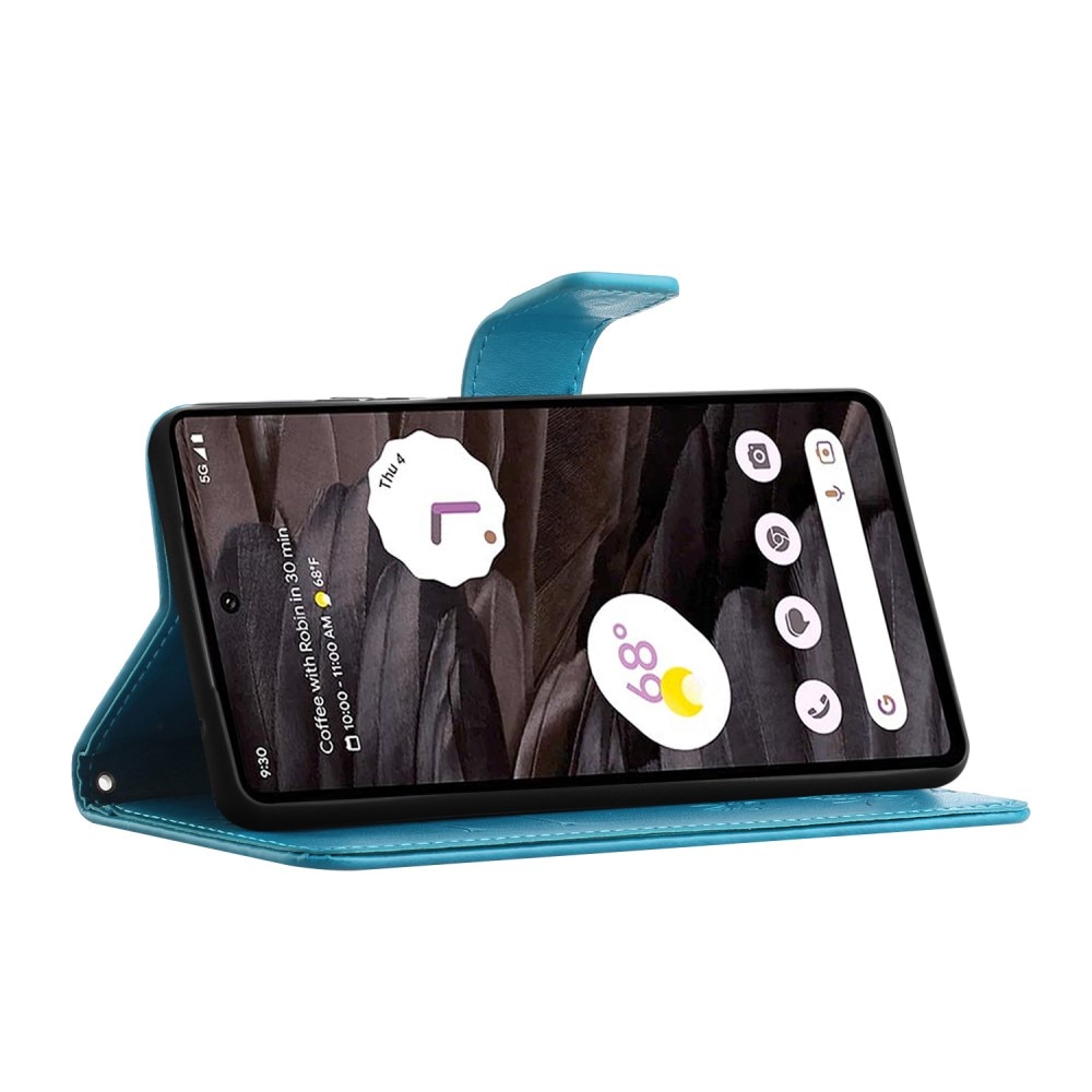 Étui en cuir à papillons pour Google Pixel 8a, Bleu