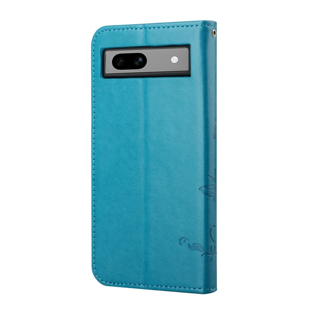 Étui en cuir à papillons pour Google Pixel 8a, Bleu