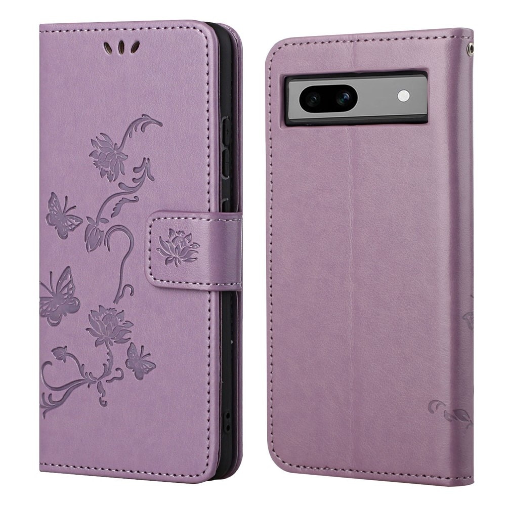 Étui en cuir à papillons pour Google Pixel 8a, Violet