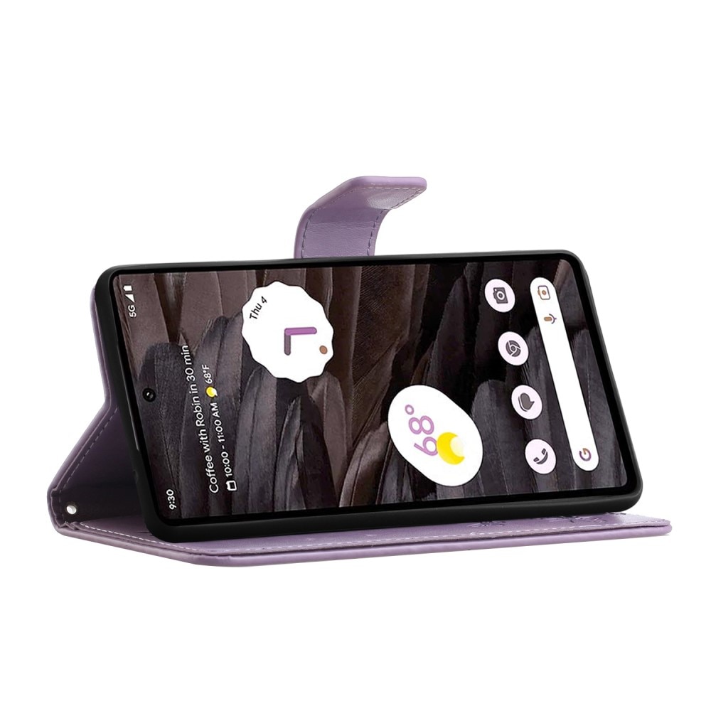 Étui en cuir à papillons pour Google Pixel 8a, Violet