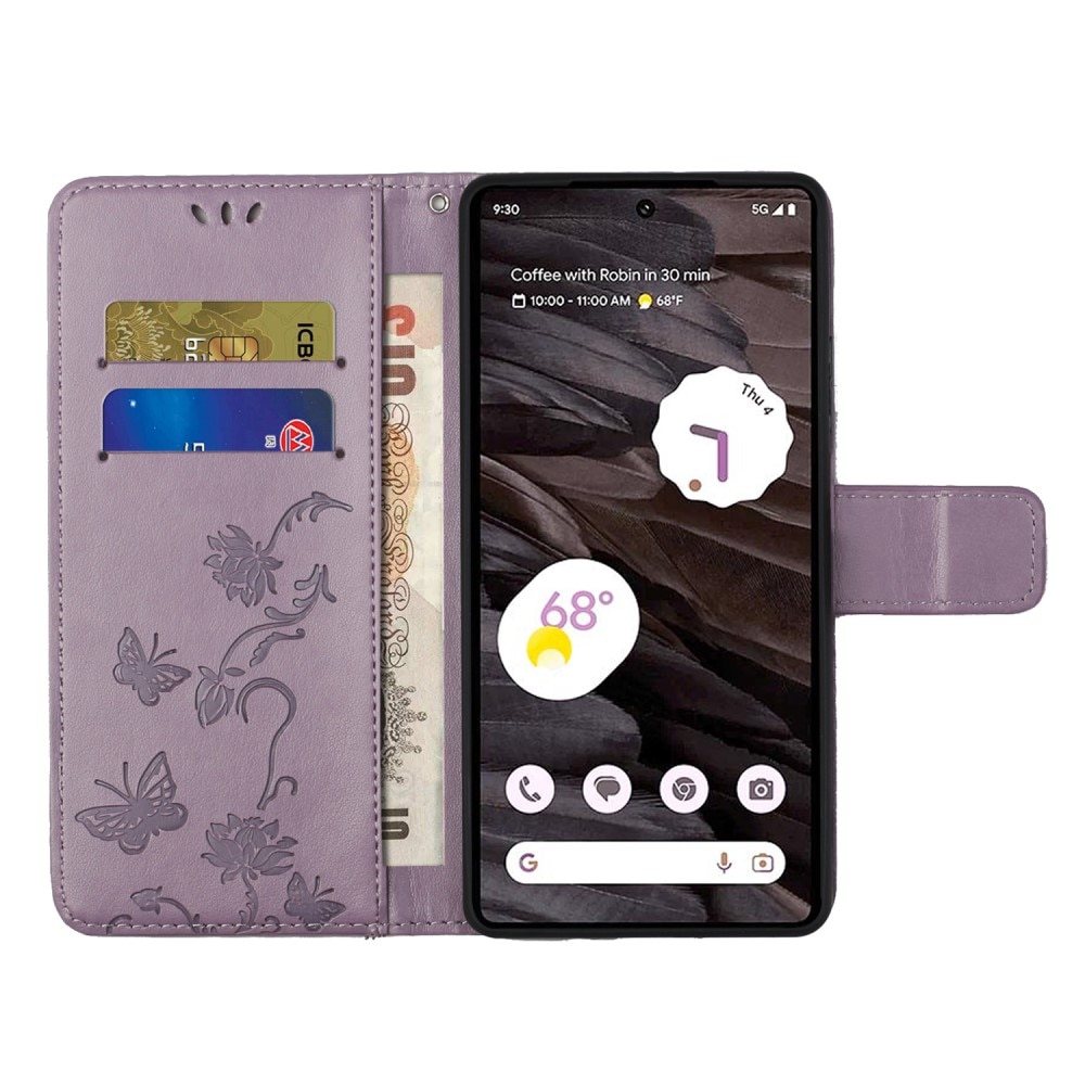Étui en cuir à papillons pour Google Pixel 8a, Violet
