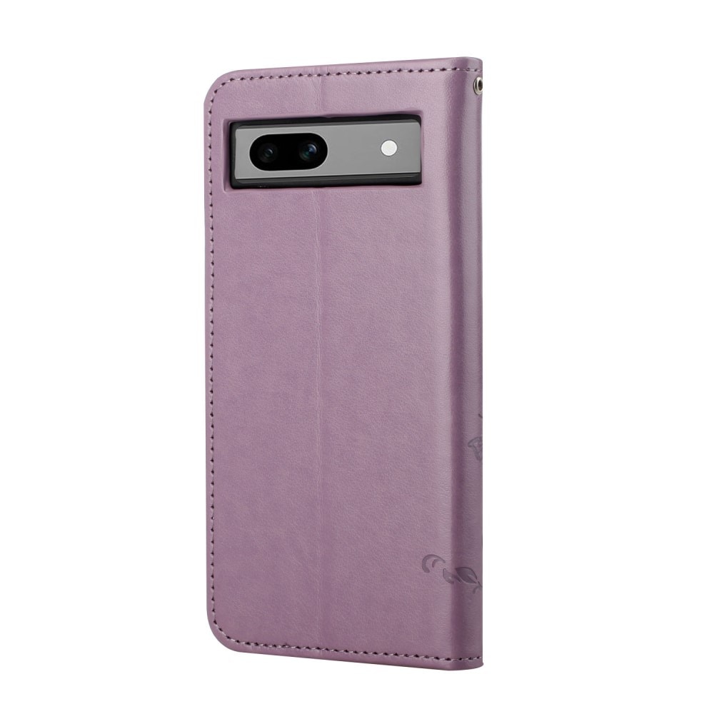 Étui en cuir à papillons pour Google Pixel 8a, Violet
