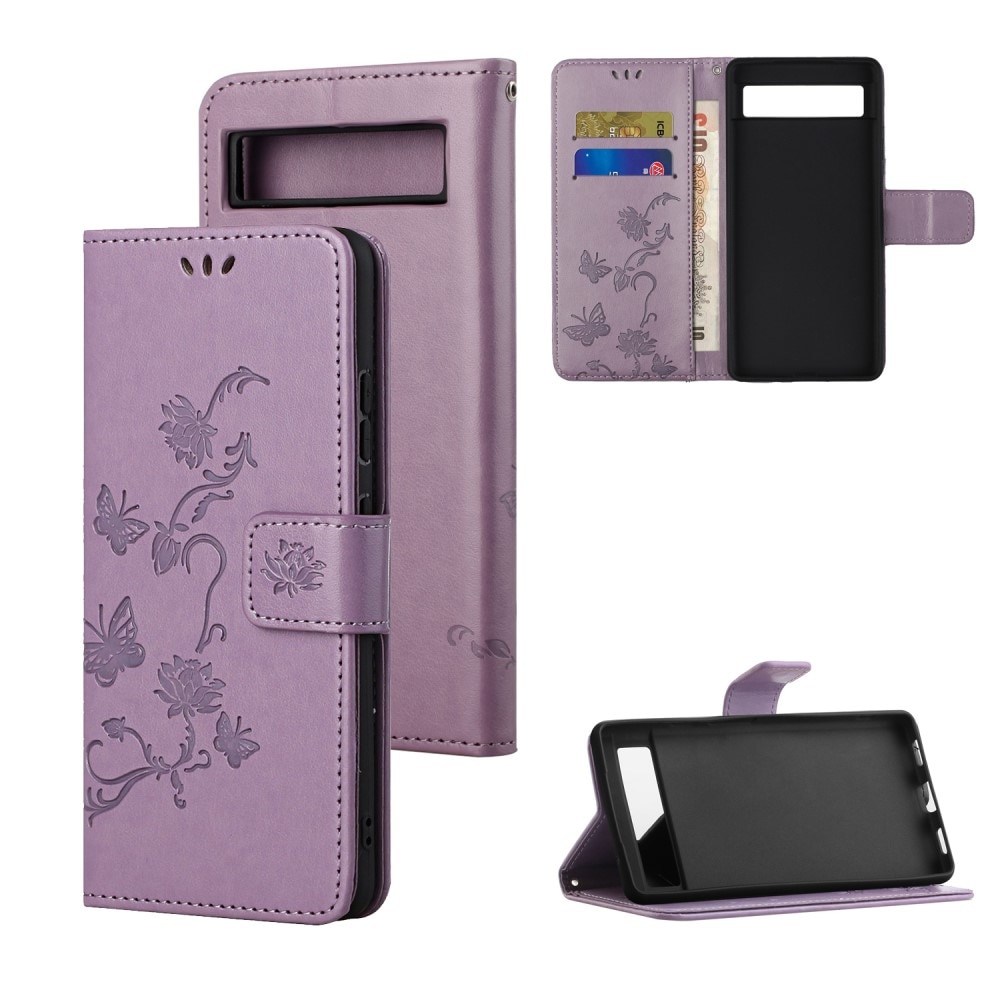 Étui en cuir à papillons pour Google Pixel 8a, Violet