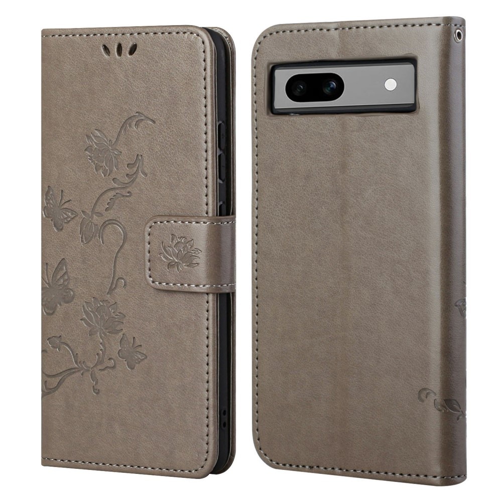 Étui en cuir à papillons pour Google Pixel 8a, Gris