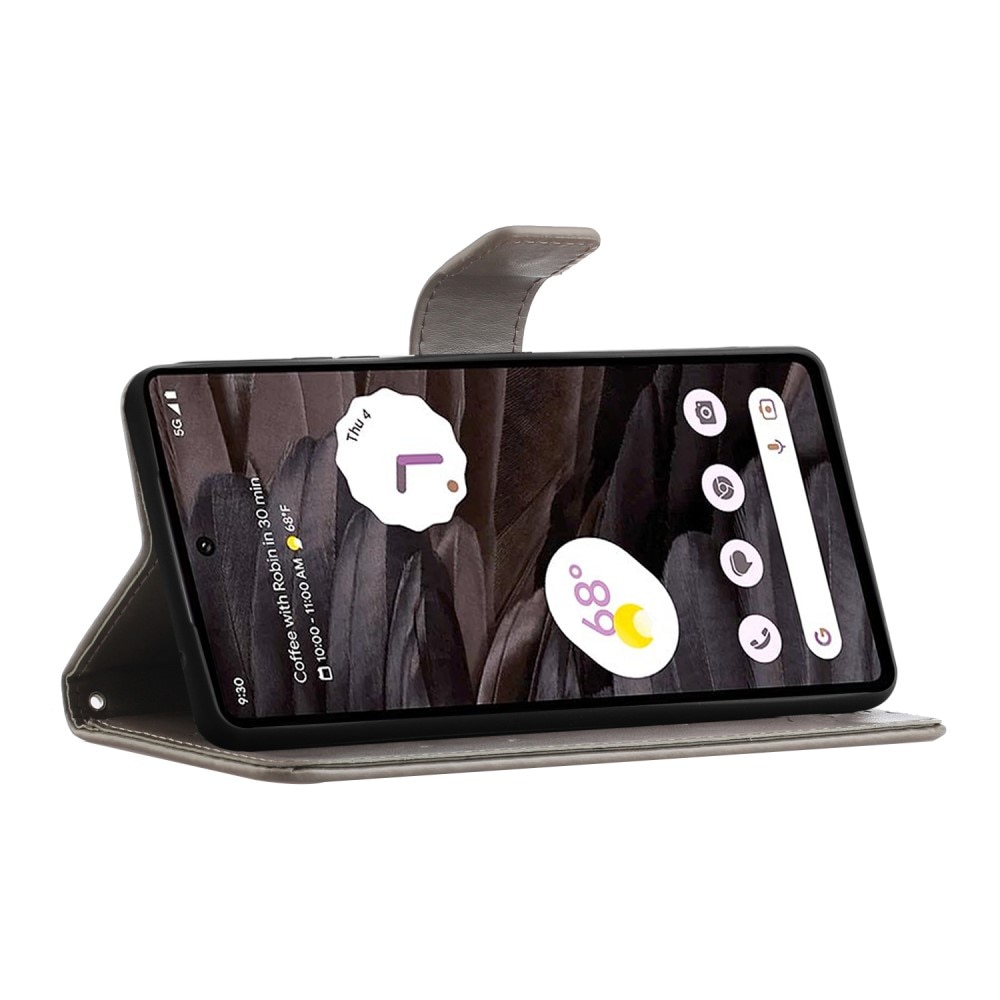 Étui en cuir à papillons pour Google Pixel 8a, Gris