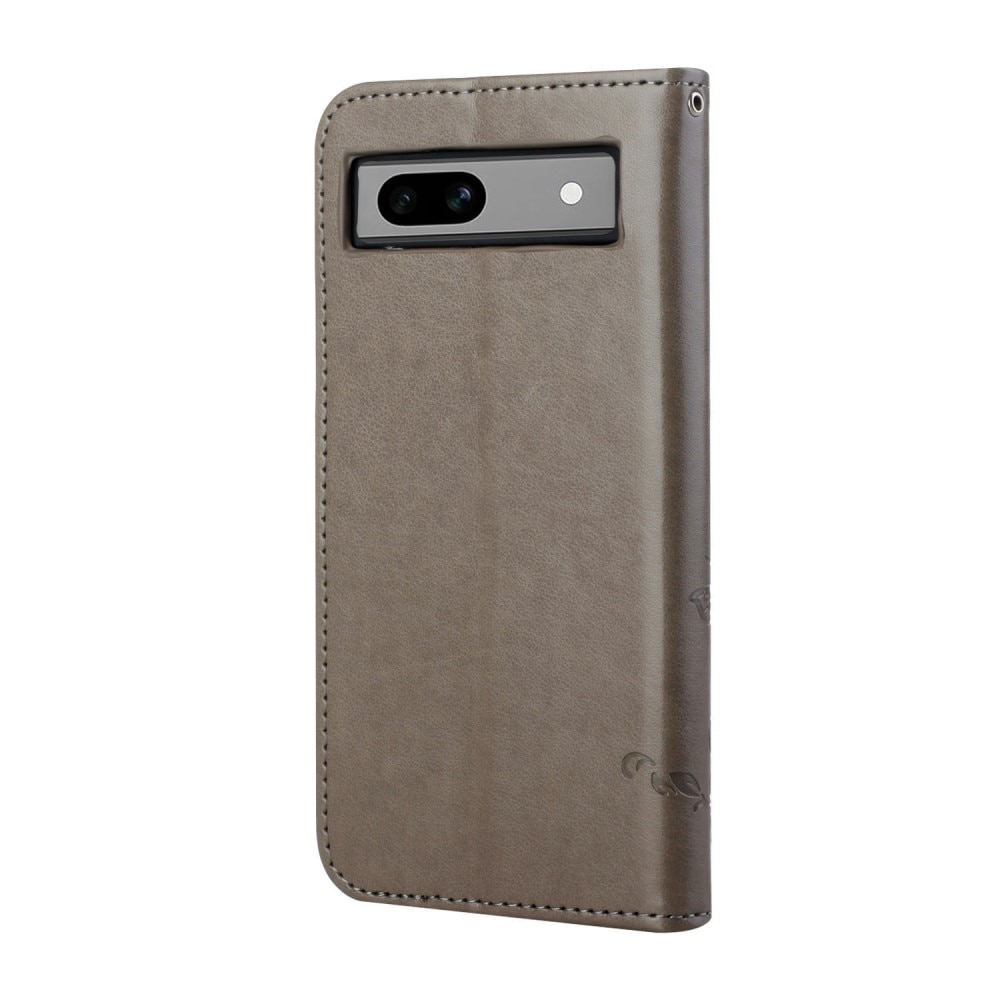 Étui en cuir à papillons pour Google Pixel 8a, Gris