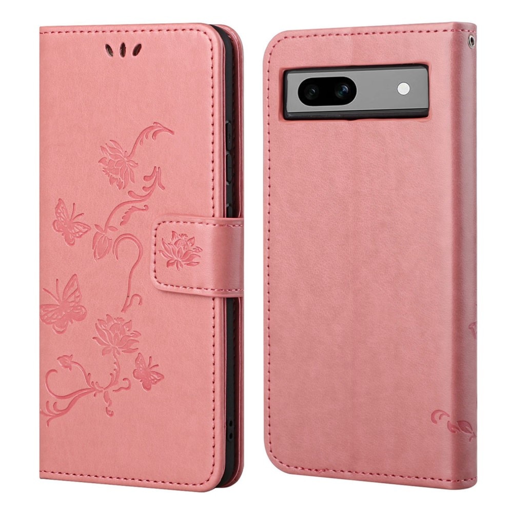 Étui en cuir à papillons pour Google Pixel 8a, Rose