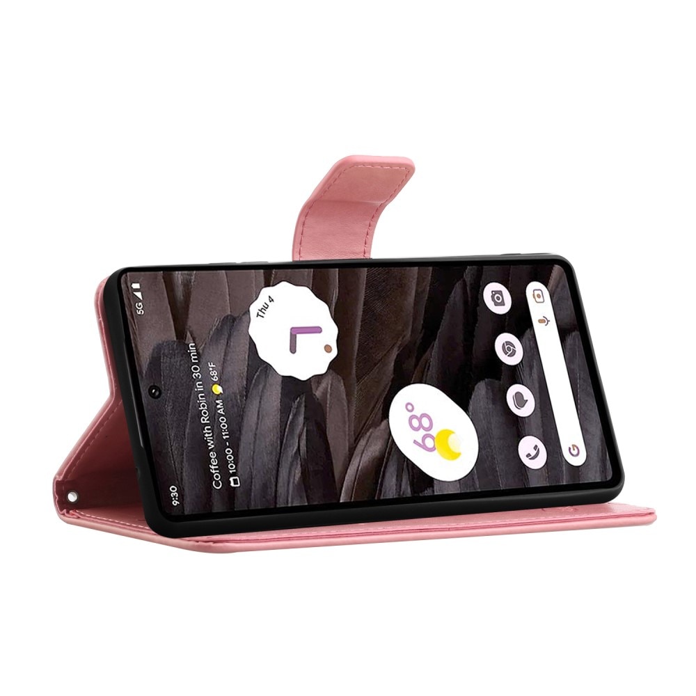 Étui en cuir à papillons pour Google Pixel 8a, Rose