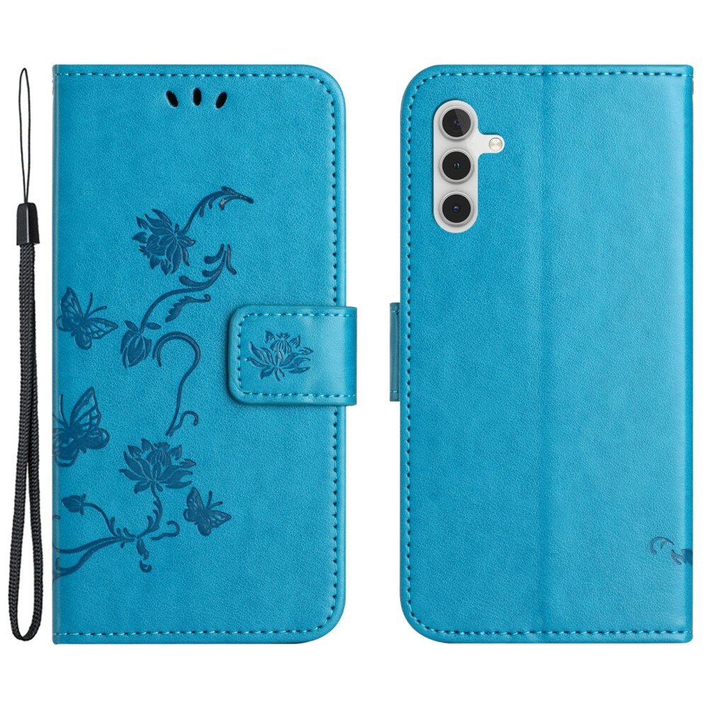 Étui en cuir à papillons pour Samsung Galaxy A35, Bleu