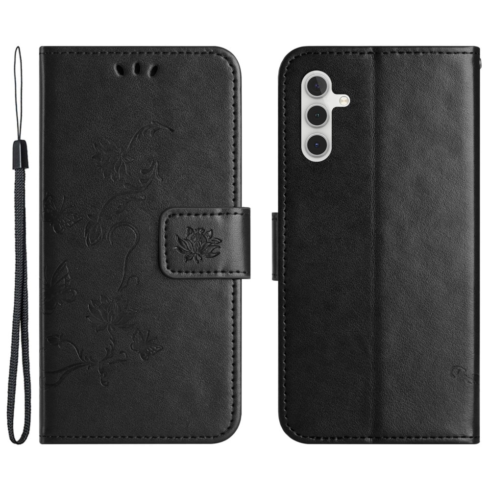 Étui en cuir à papillons pour Samsung Galaxy A35, Noir