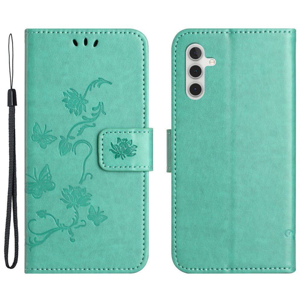 Étui en cuir à papillons pour Samsung Galaxy A35, Vert