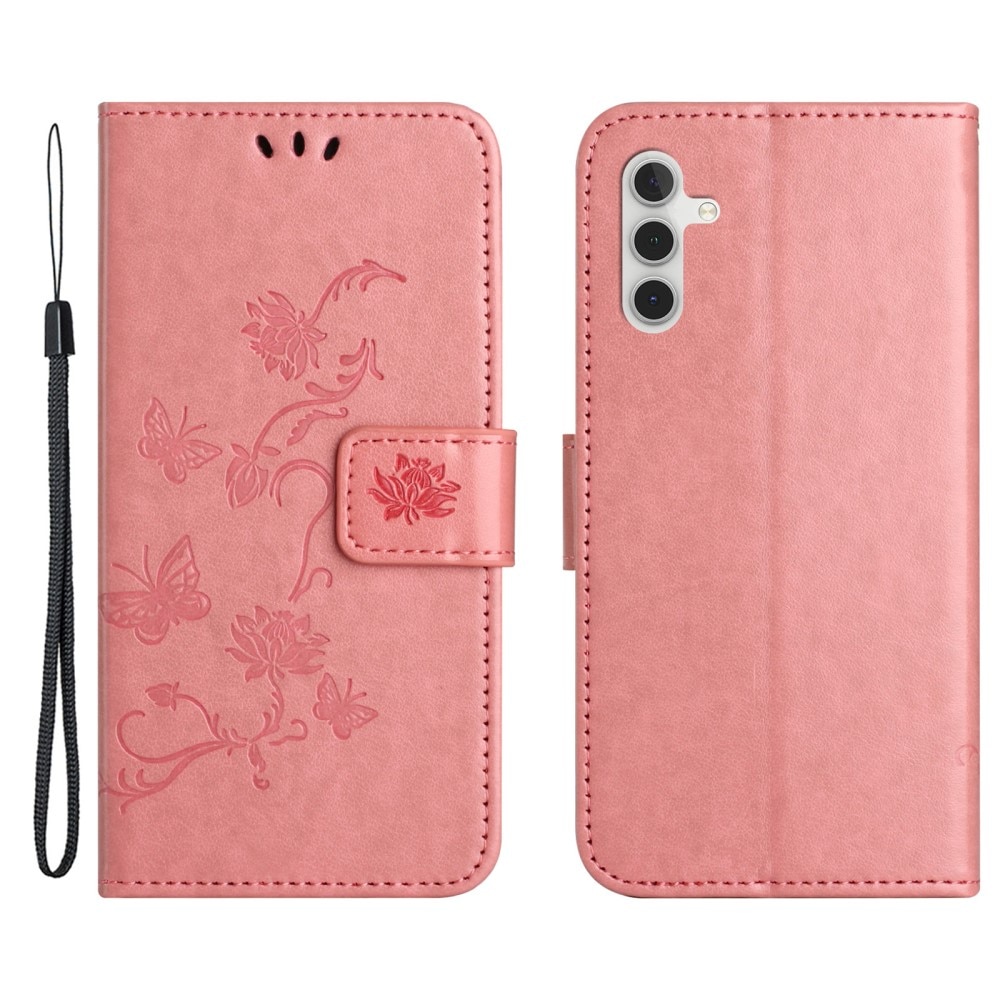 Étui en cuir à papillons pour Samsung Galaxy A35, rose