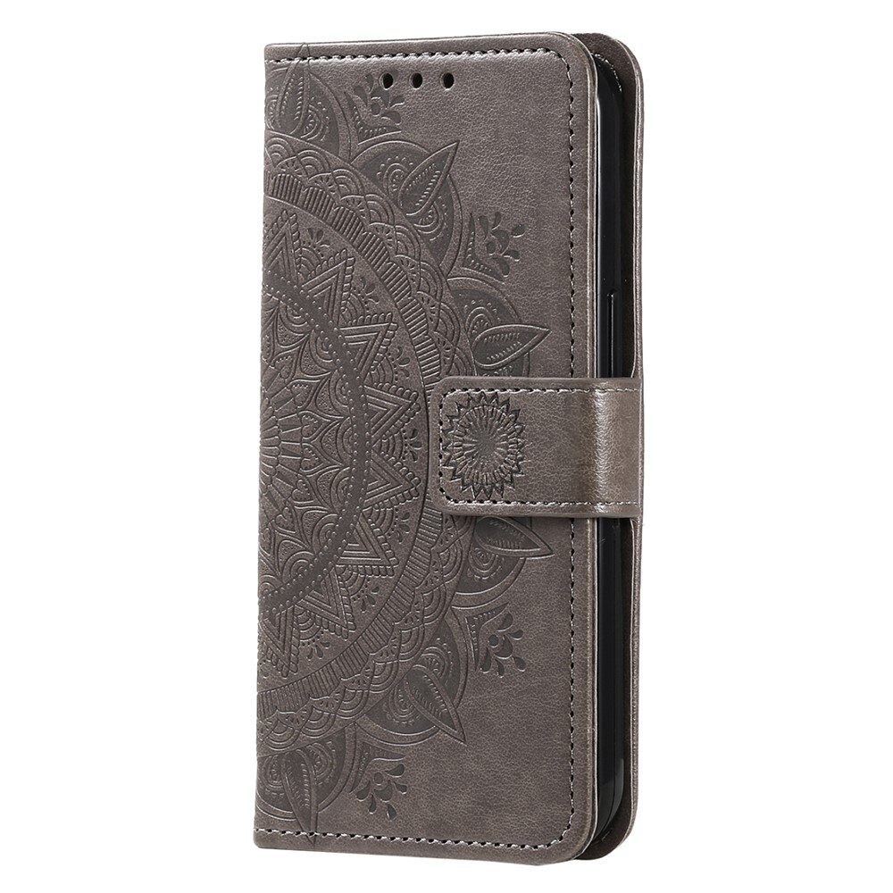 Étui en cuir Mandala Xiaomi Redmi 13C, gris