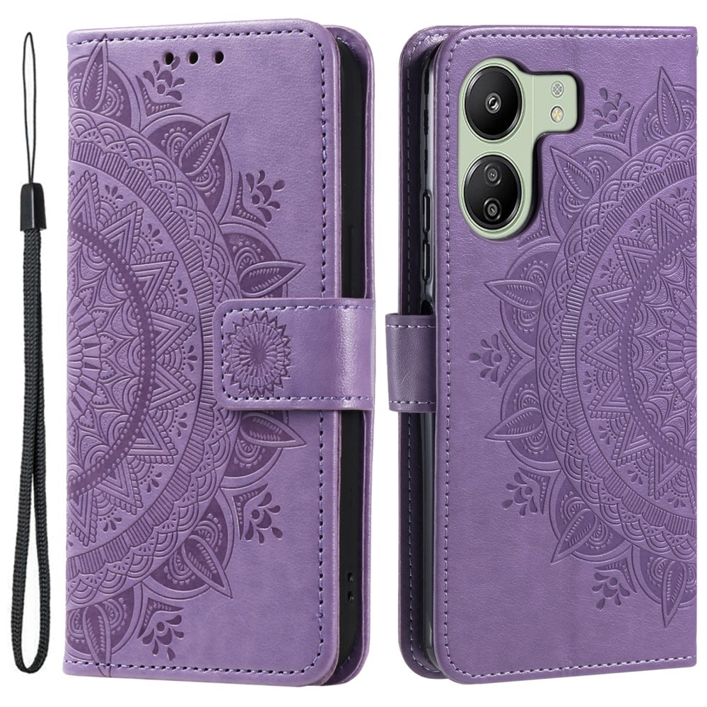 Étui en cuir Mandala Xiaomi Redmi 13C, violet