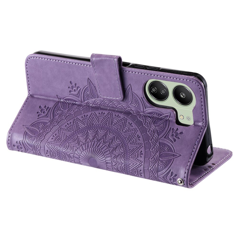 Étui en cuir Mandala Xiaomi Redmi 13C, violet