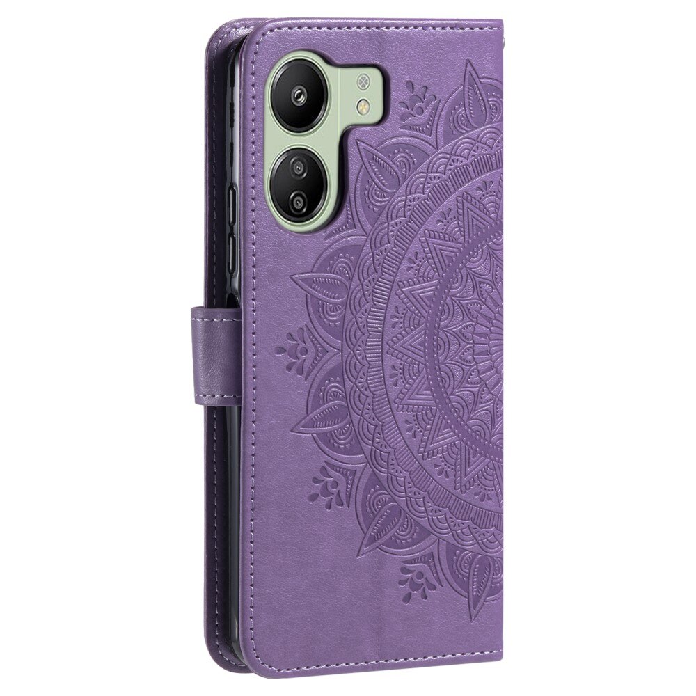 Étui en cuir Mandala Xiaomi Redmi 13C, violet