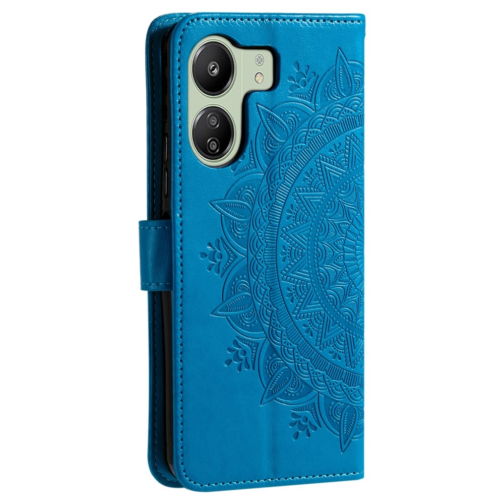 Étui en cuir Mandala Xiaomi Redmi 13C, bleu