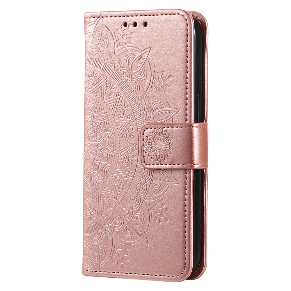 Étui en cuir Mandala Xiaomi Redmi 13C, or rose