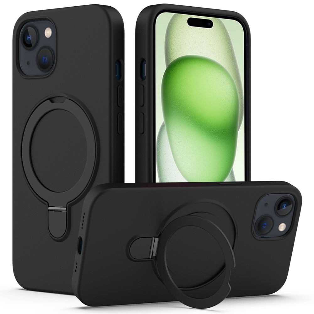Coque en silicone Kickstand MagSafe iPhone 15, noir